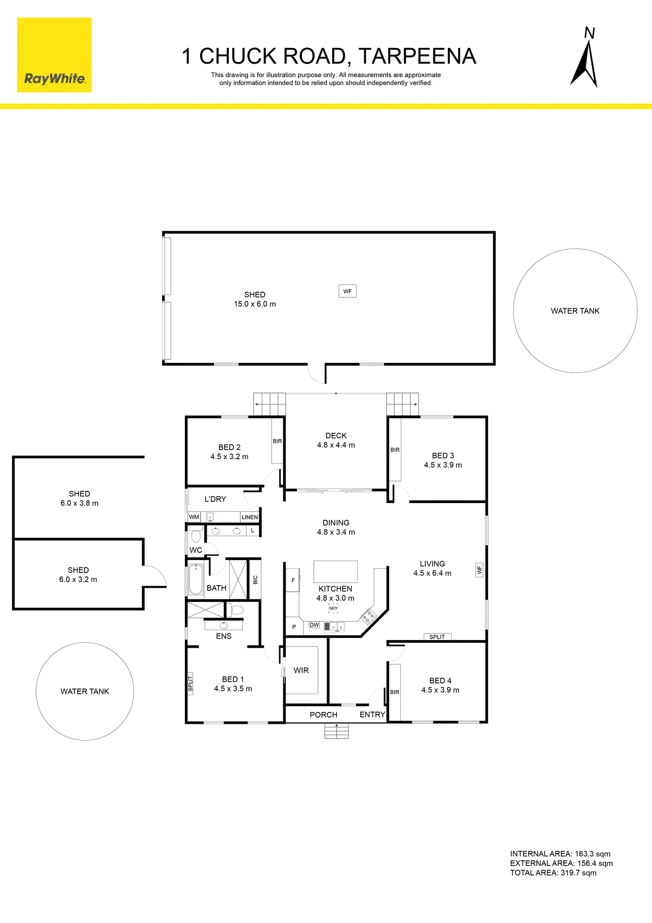 Floor plan for 4-bedroom house at 1 Chuck Road, Tarpeena, SA 5277, Grant, South Australia