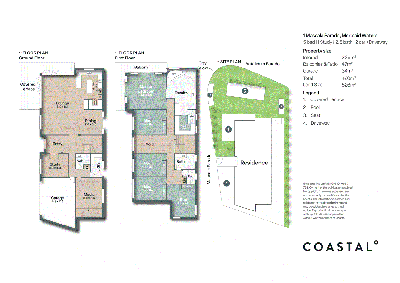 Floor plan for 5-bedroom house at 1 Mascala Parade, Mermaid Waters, QLD 4218, Gold Coast, Queensland
