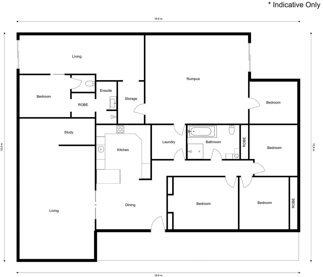 Floor plan for 5-bedroom house at 1 ROYAN STREET, Johns River NSW 2443, Mid-Coast, New South Wales
