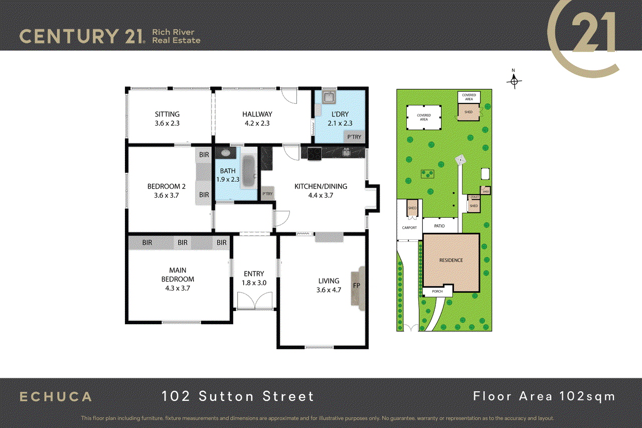 Floor plan for 2-bedroom house at 102 Sutton Street, Echuca, VIC 3564, Campaspe, Victoria