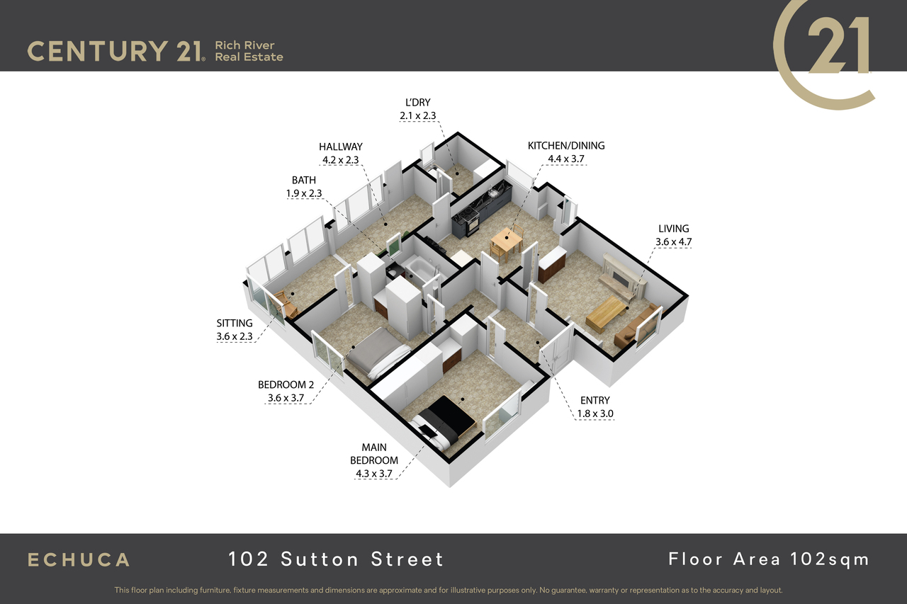 2-bedroom house at 102 Sutton Street, Echuca, VIC 3564, Campaspe, Victoria