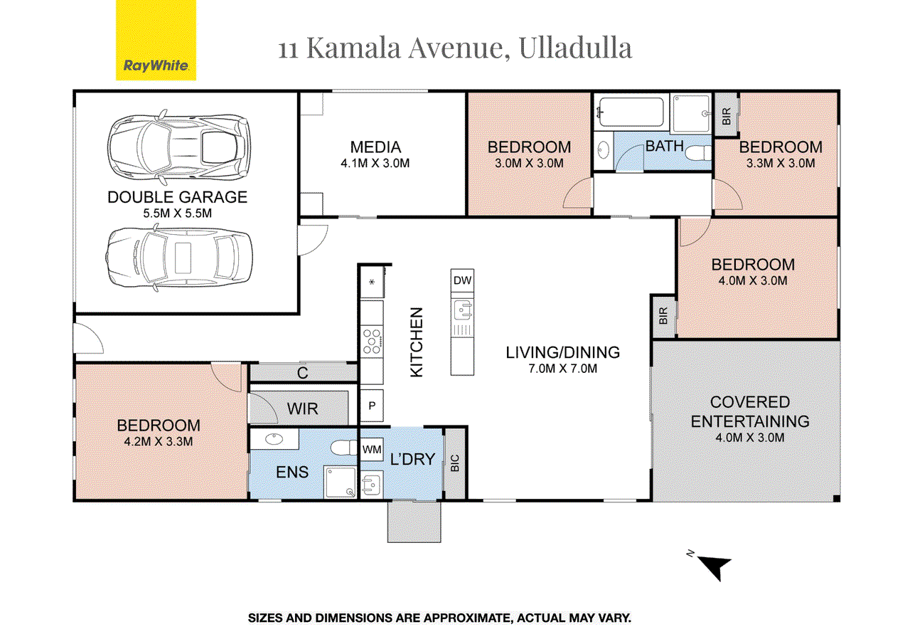 Floor plan for 4-bedroom house at 11 Kamala Avenue, Ulladulla, NSW 2539, Shoalhaven, New South Wales