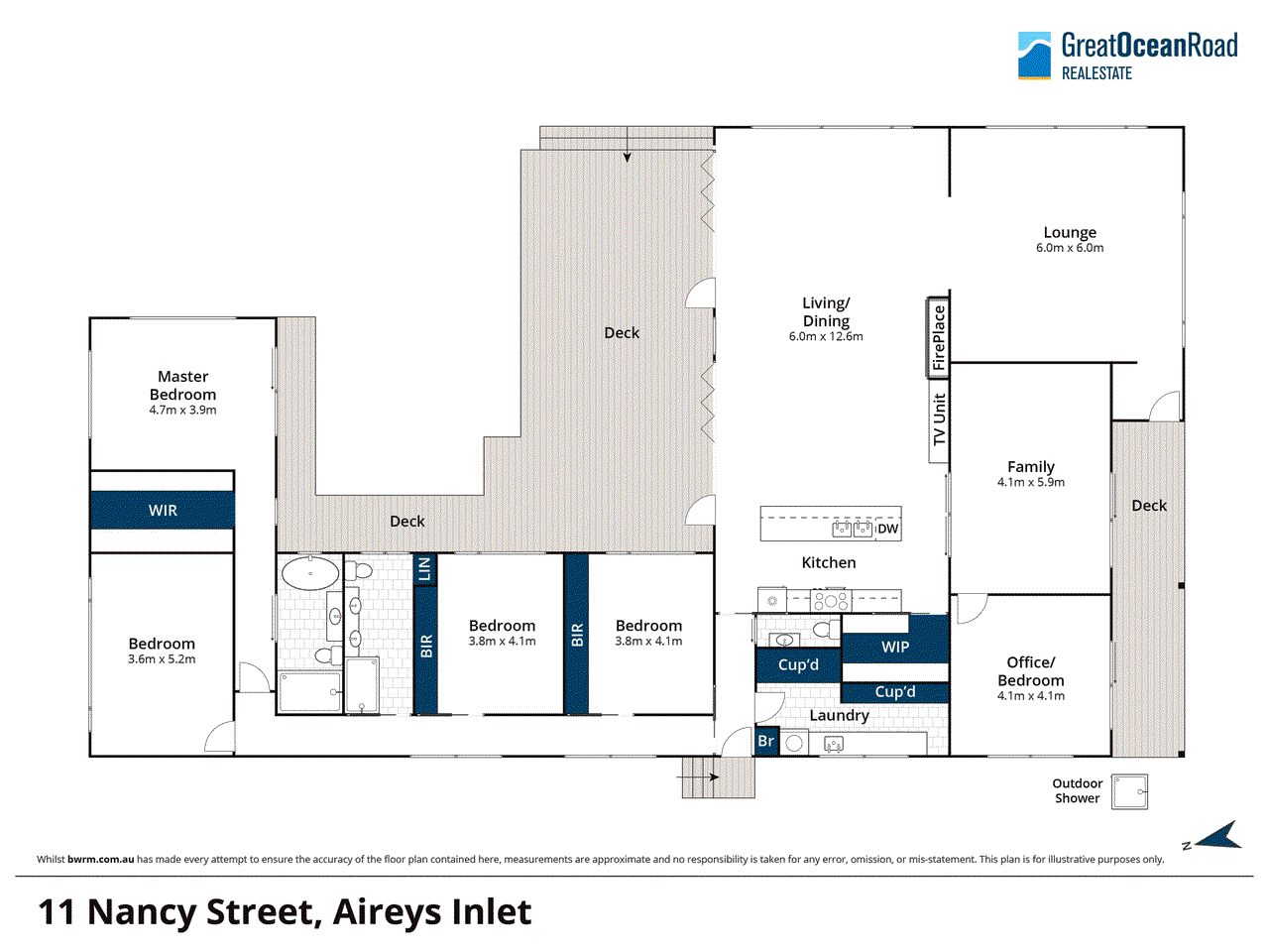 Floor plan for 5-bedroom house at 11 NANCY STREET, Aireys Inlet VIC 3231, Surf Coast, Victoria