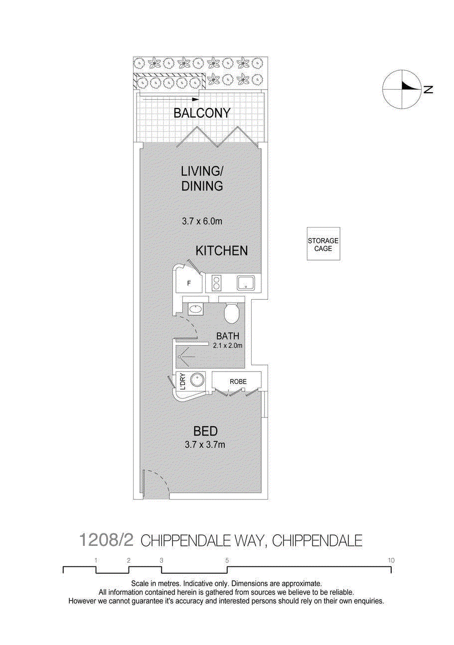 Floor plan for 1-bedroom unit at ONE CENTRAL PARK WEST 1208 2 CHIPPENDALE WAY, CHIPPENDALE NSW 2008, , New South Wales