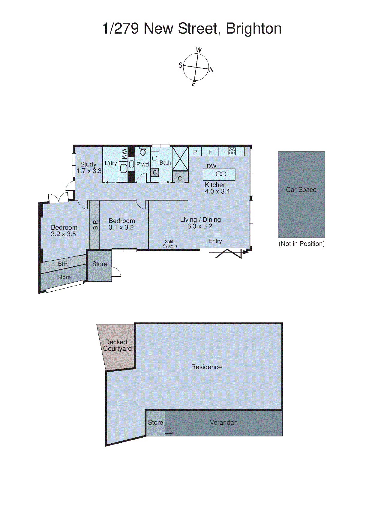 Floor plan for 2-bedroom unit at 1 279 New Street, Brighton VIC 3186, , Victoria
