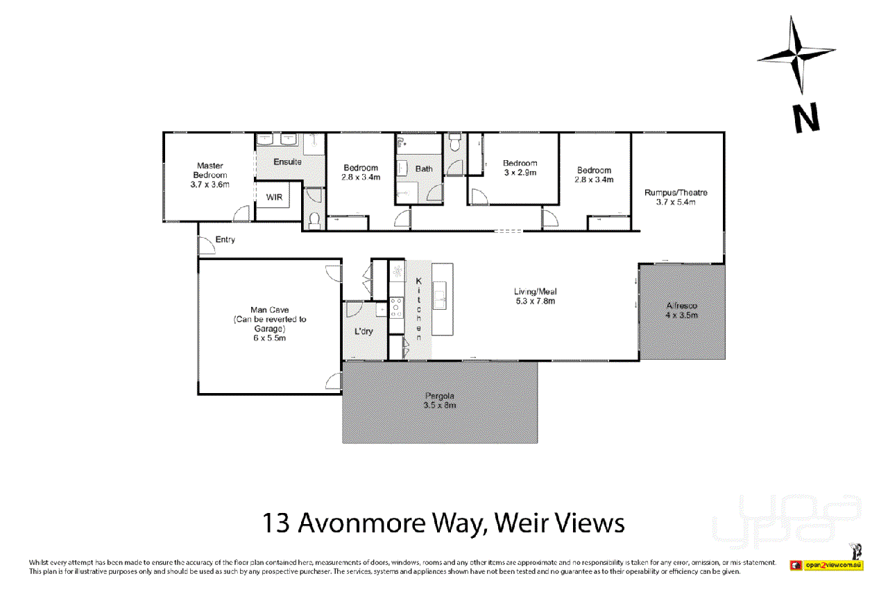 Floor plan for 4-bedroom house at 13 AVONMORE WAY, Weir Views VIC 3338, Melton, Victoria