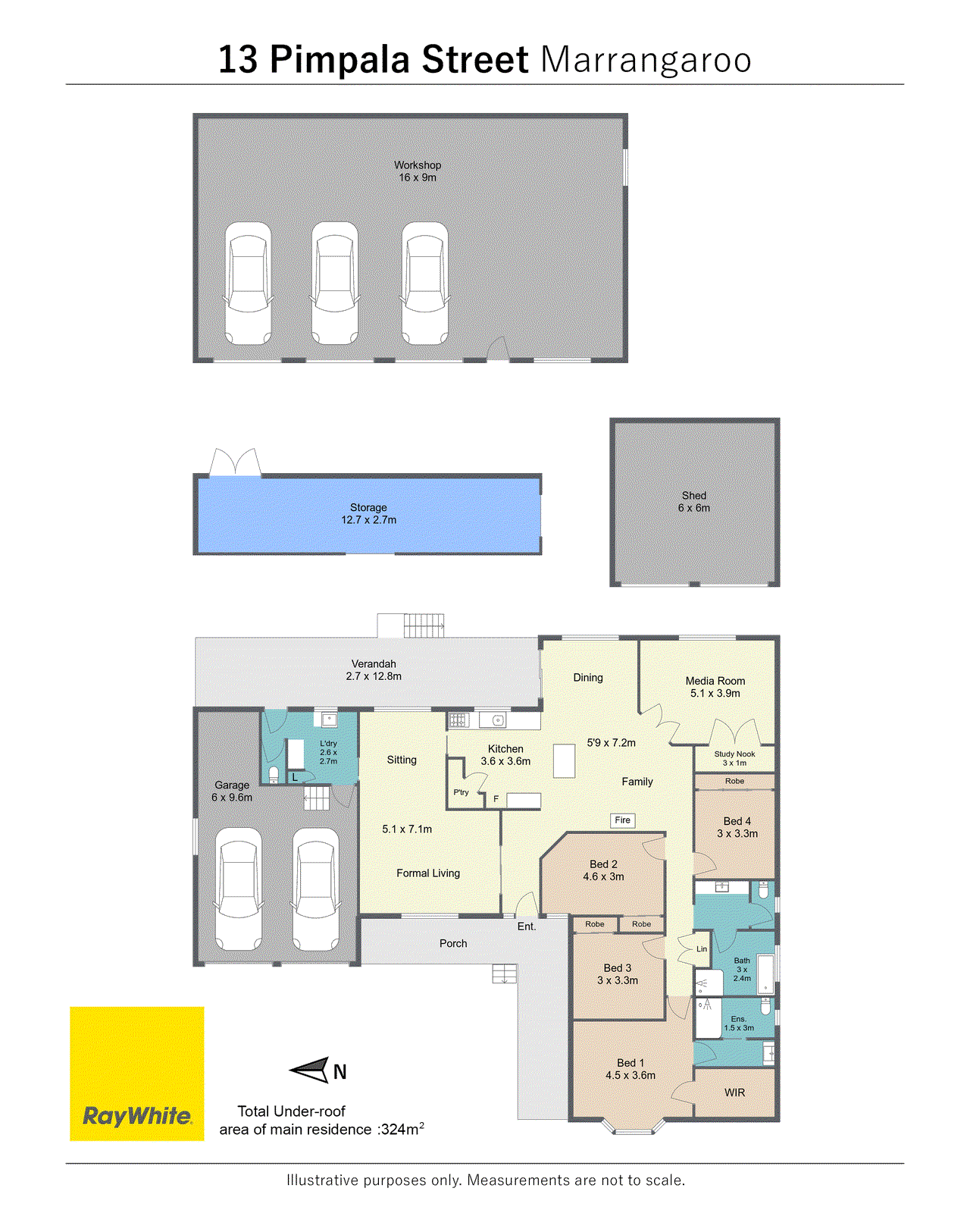 Floor plan for 4-bedroom house at 13 Pimpala Street, Marrangaroo, NSW 2790, Lithgow, New South Wales