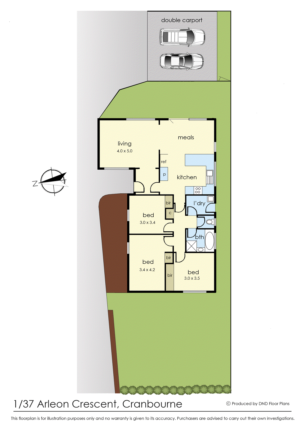 Floor plan for 3-bedroom house at UNIT 1 37 ARLEON CRESCENT, Cranbourne VIC 3977, Casey, Victoria