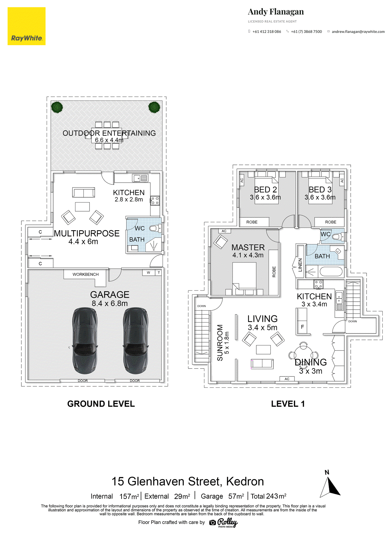 Floor plan for 3-bedroom house at 15 Glenhaven Street, Kedron, QLD 4031, , Queensland