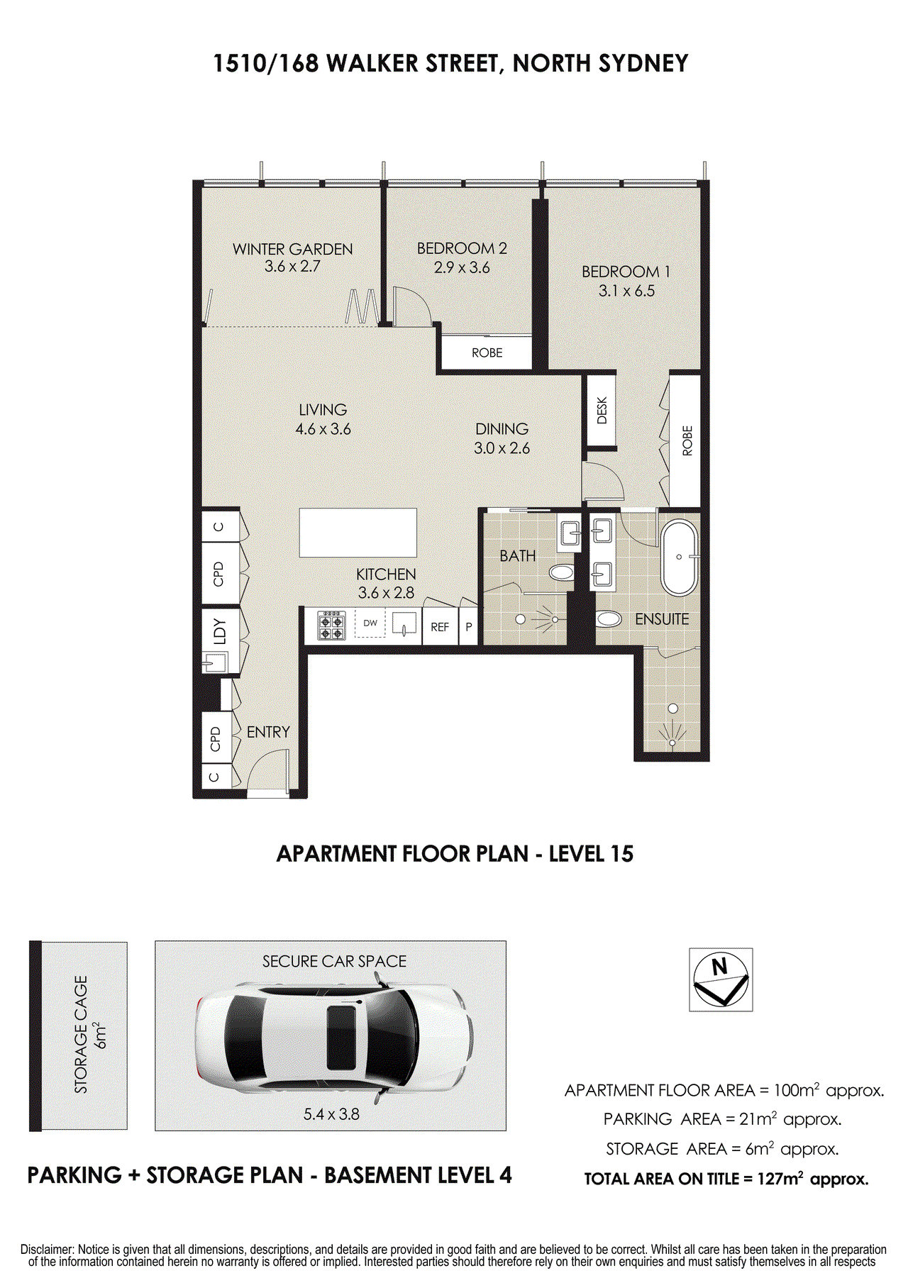 Floor plan for 2-bedroom unit at 1510/168 Walker Street, North Sydney, NSW 2060, North Sydney, New South Wales