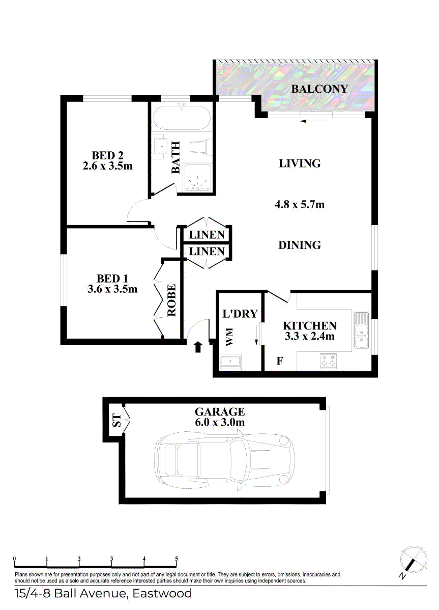 Floor plan for 2-bedroom unit at UNIT 15 4-8 BALL AVENUE, Eastwood NSW 2122, Ryde, New South Wales
