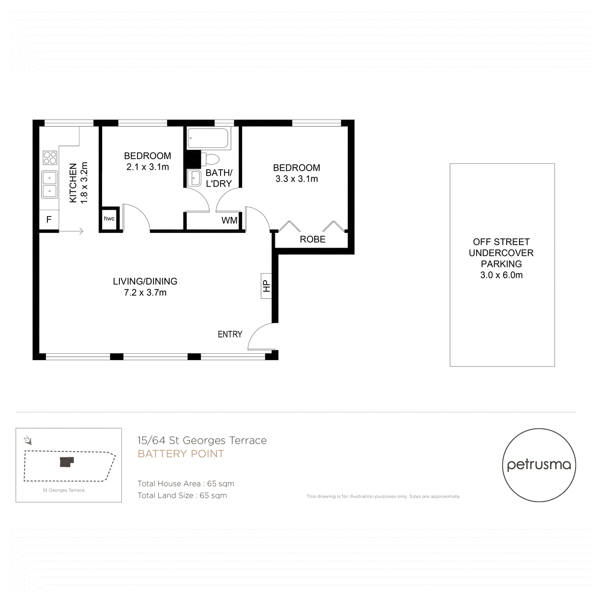 Floor plan for 2-bedroom unit at 15 64 ST GEORGES TERRACE, BATTERY POINT TAS 7004, Hobart, Tasmania