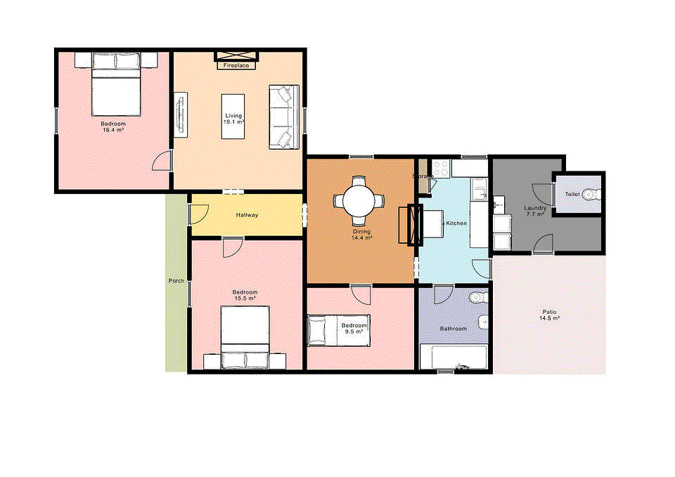 Floor plan for 3-bedroom house at 16 DUNN STREET, Wonthaggi VIC 3995, Bass Coast, Victoria