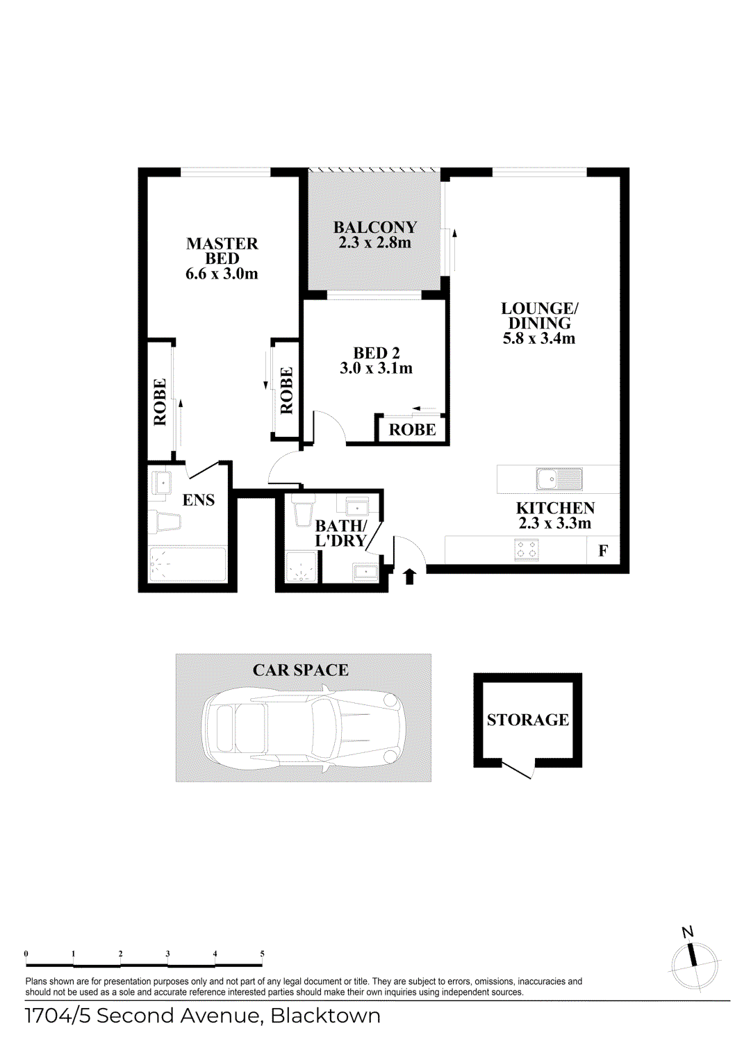 Floor plan for 2-bedroom unit at 1704/5 Second Avenue, Blacktown, NSW 2148, Blacktown, New South Wales