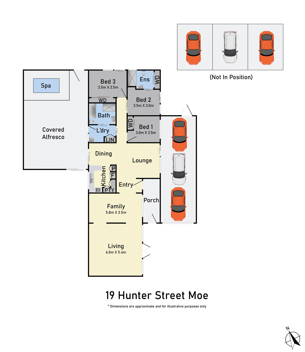 Floor plan for 3-bedroom house at 19 Hunter Street, Moe, VIC 3825, , Victoria