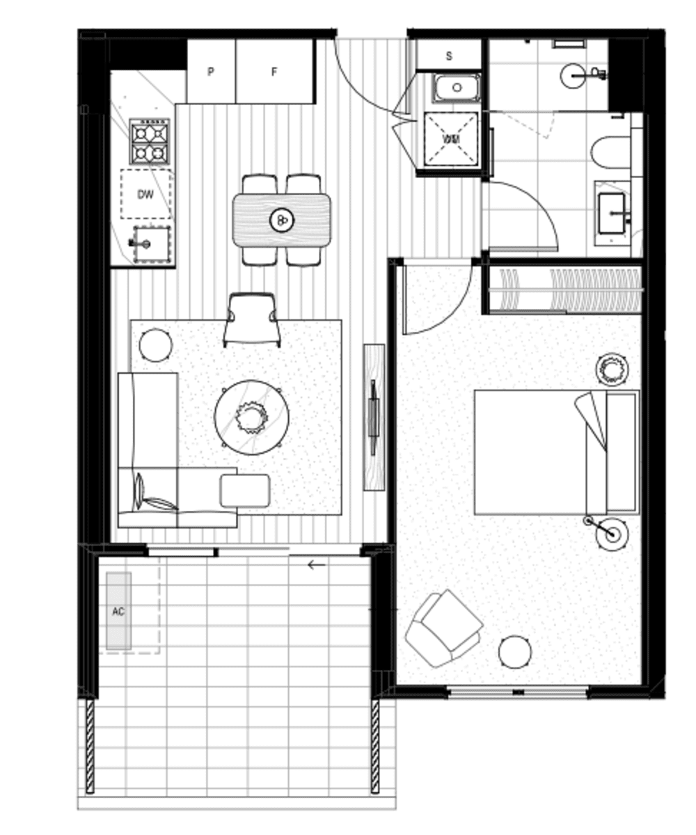 Floor plan for 1-bedroom unit at 2 Main Road, Clayton South VIC 3169, Kingston (Vic.), Victoria