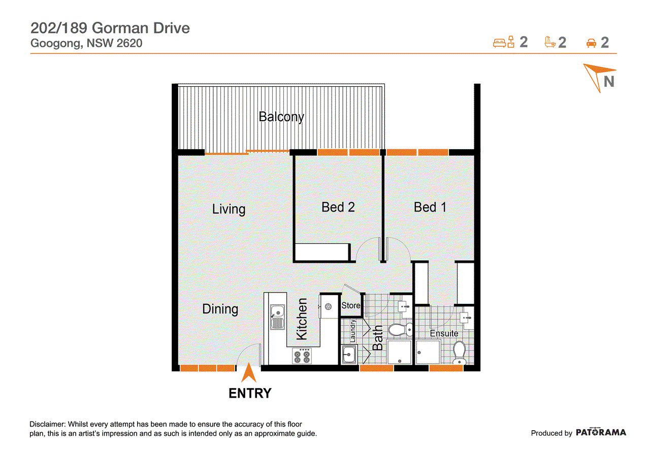 Floor plan for 2-bedroom unit at 202/189 Gorman Drive, Googong, NSW 2620, Queanbeyan-Palerang, New South Wales