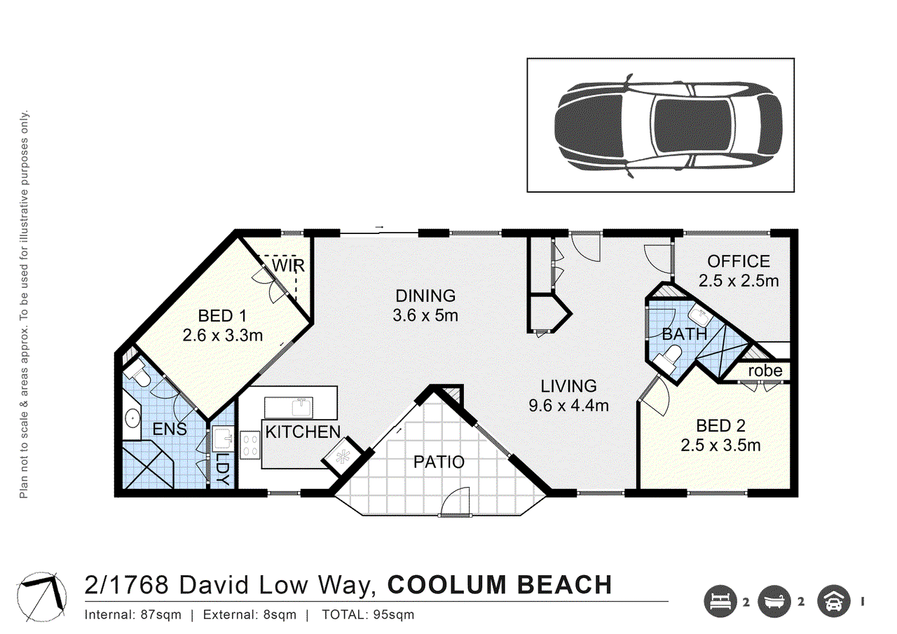 Floor plan for 3-bedroom unit at 2 1768 DAVID LOW WAY, COOLUM BEACH QLD 4573, , Queensland