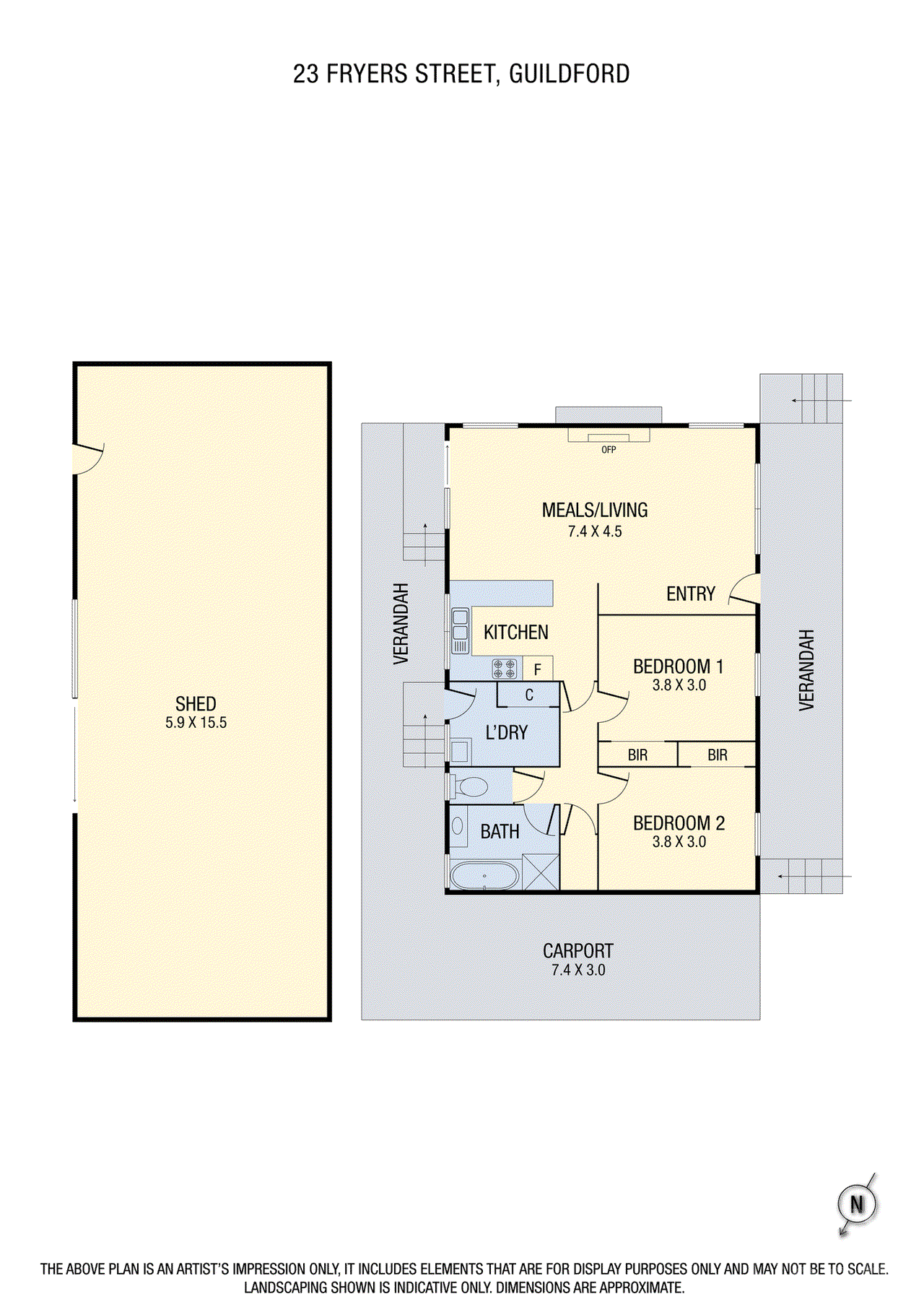 Floor plan for 2-bedroom house at 23 FRYERS STREET, Guildford VIC 3451, Mount Alexander, Victoria