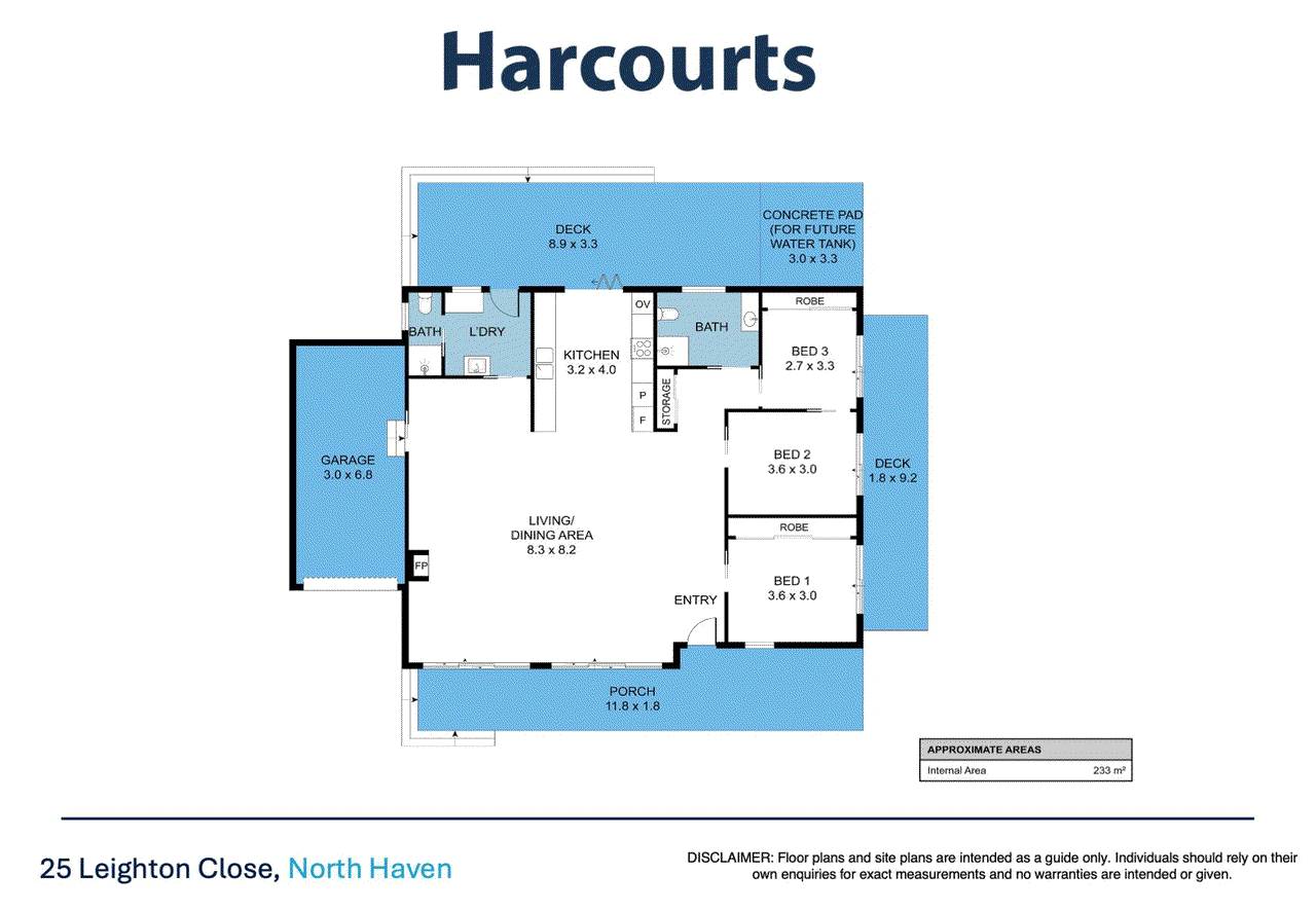 Floor plan for 3-bedroom house at 25 Leighton Close, North Haven NSW 2443, Port Macquarie-Hastings, New South Wales
