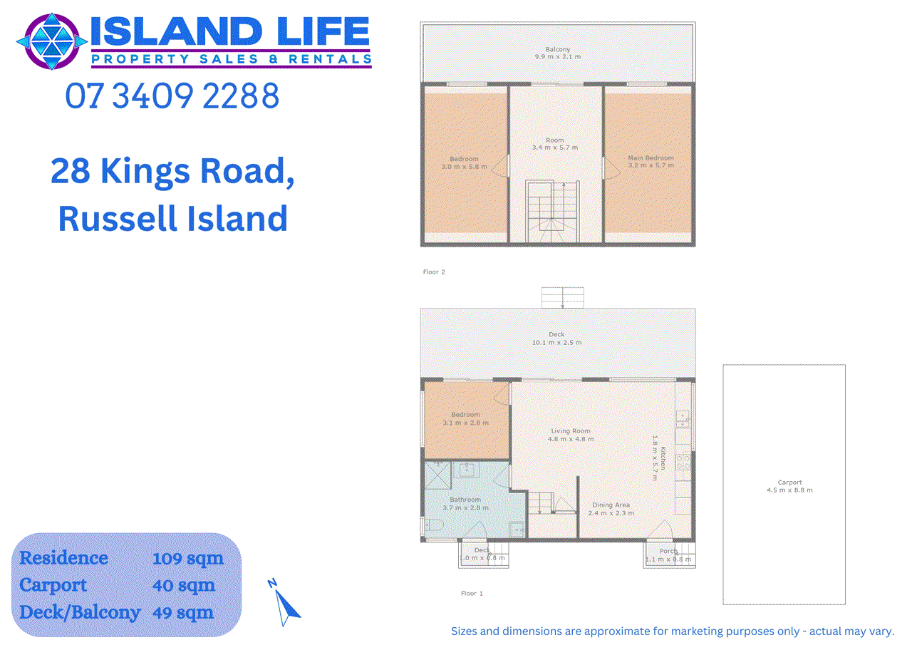 Floor plan for 3-bedroom house at 28 KINGS ROAD, Russell Island QLD 4184, Redland, Queensland