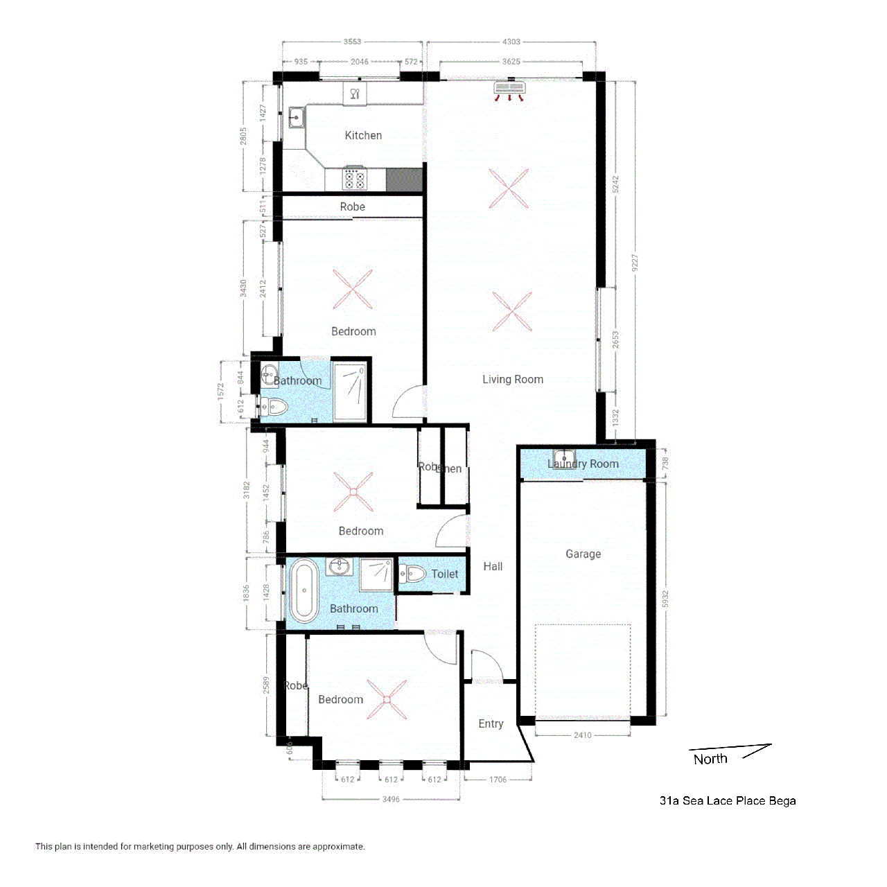 Floor plan for 3-bedroom house at 31A Sea Lace Place, Bega, NSW 2550, Bega Valley, New South Wales