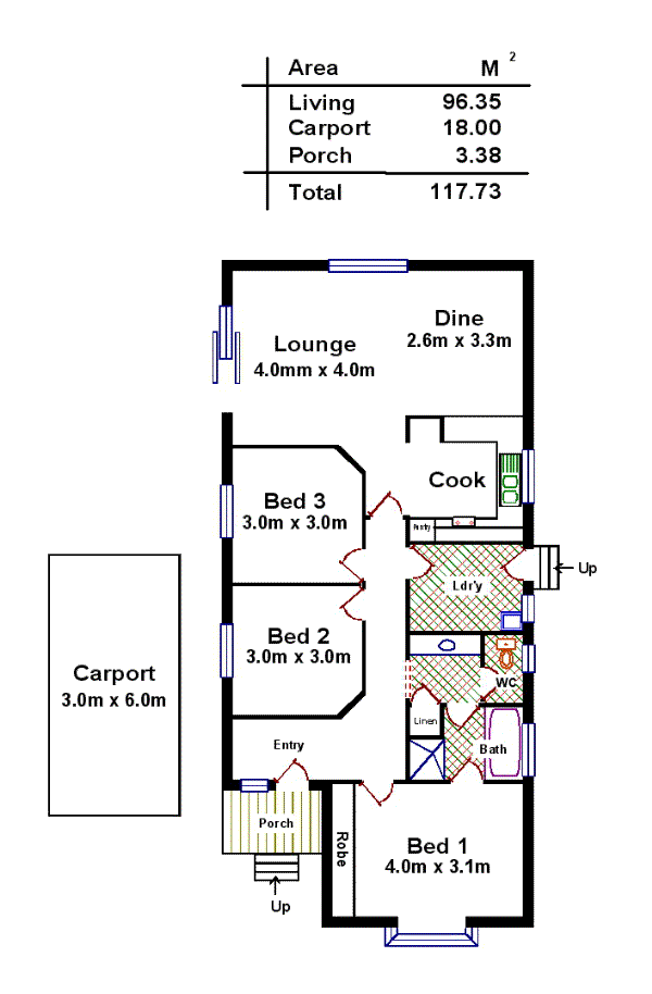 Floor plan for 3-bedroom unit at 32/30 Burgoyne Street, Roxby Downs, SA 5725, Roxby Downs, South Australia