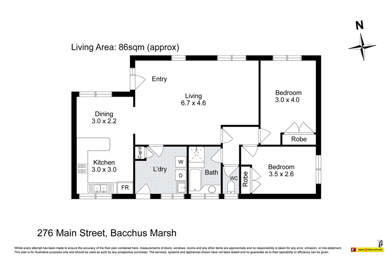 Floor plan for 2-bedroom unit at 3/276 Main Street, Bacchus Marsh, VIC 3340, Moorabool, Victoria