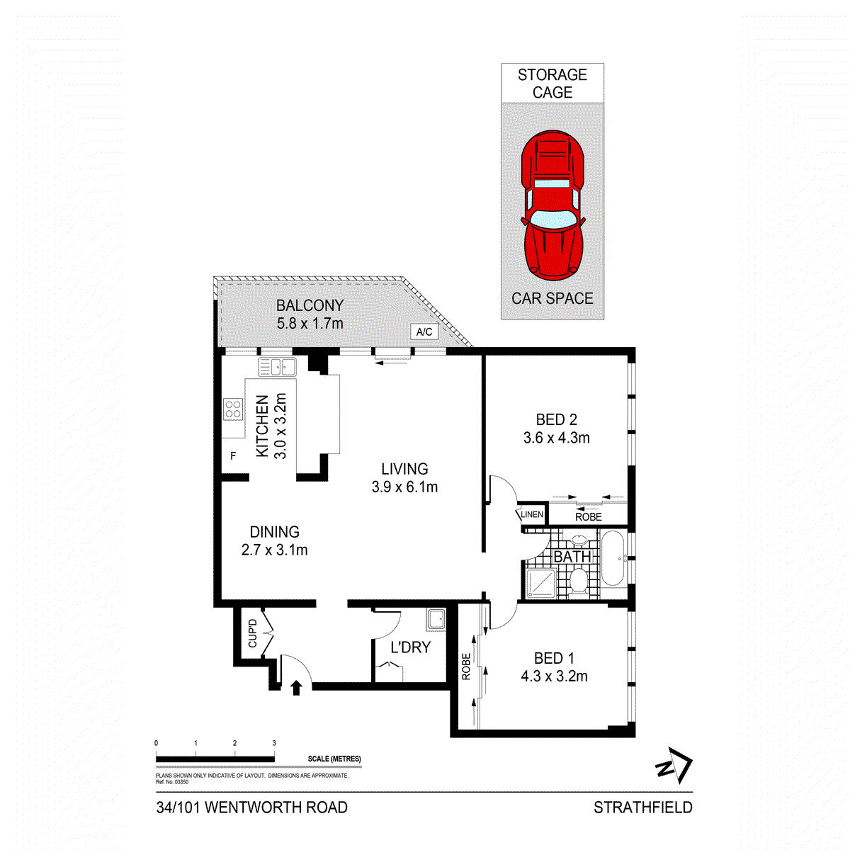 Floor plan for 2-bedroom unit at 34/101 Wentworth Road, Strathfield, NSW 2135, Strathfield, New South Wales