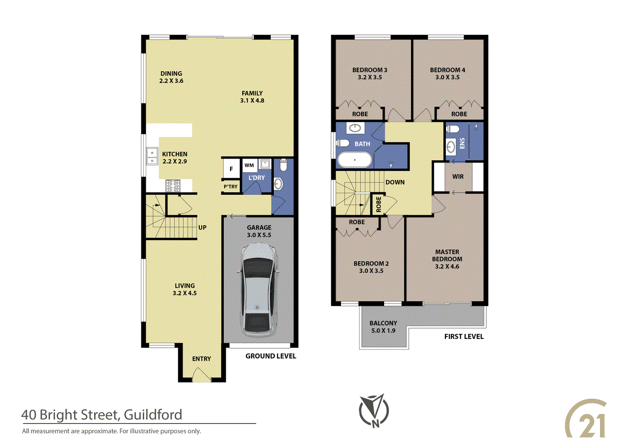 Floor plan for 4-bedroom unit at 40 Bright Street, Guildford, NSW 2161, Cumberland, New South Wales