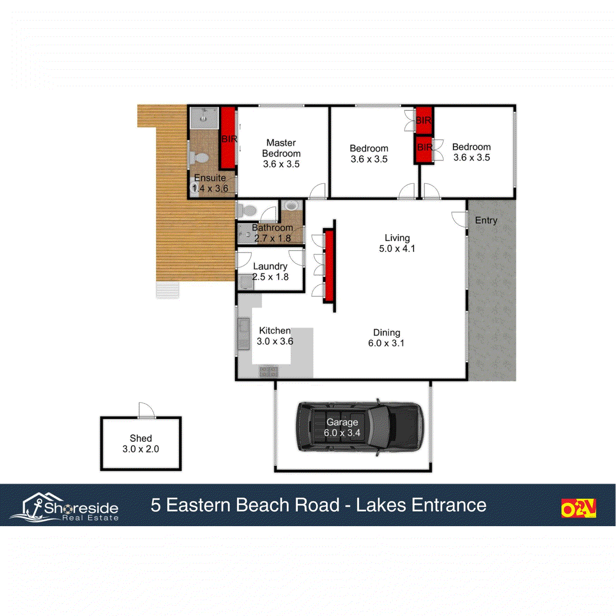 Floor plan for 3-bedroom house at 5 Eastern Beach Road, Lakes Entrance, VIC 3909, East Gippsland, Victoria