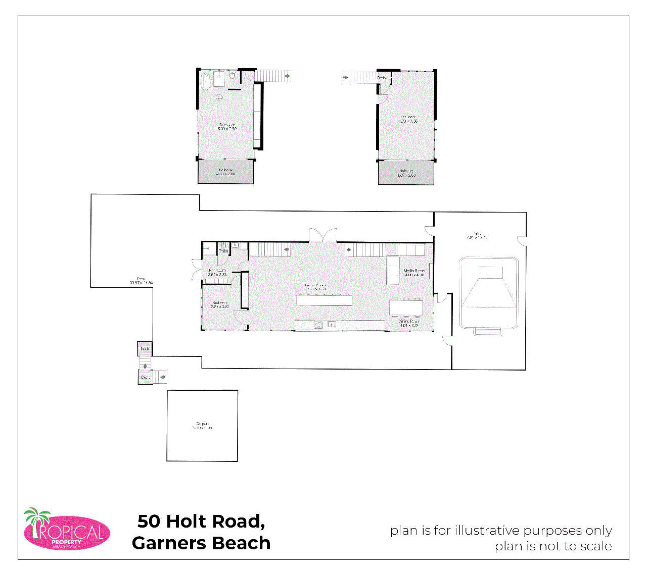 Floor plan for 3-bedroom house at 50 Holt Road, Garners Beach, QLD 4852, Cassowary Coast, Queensland