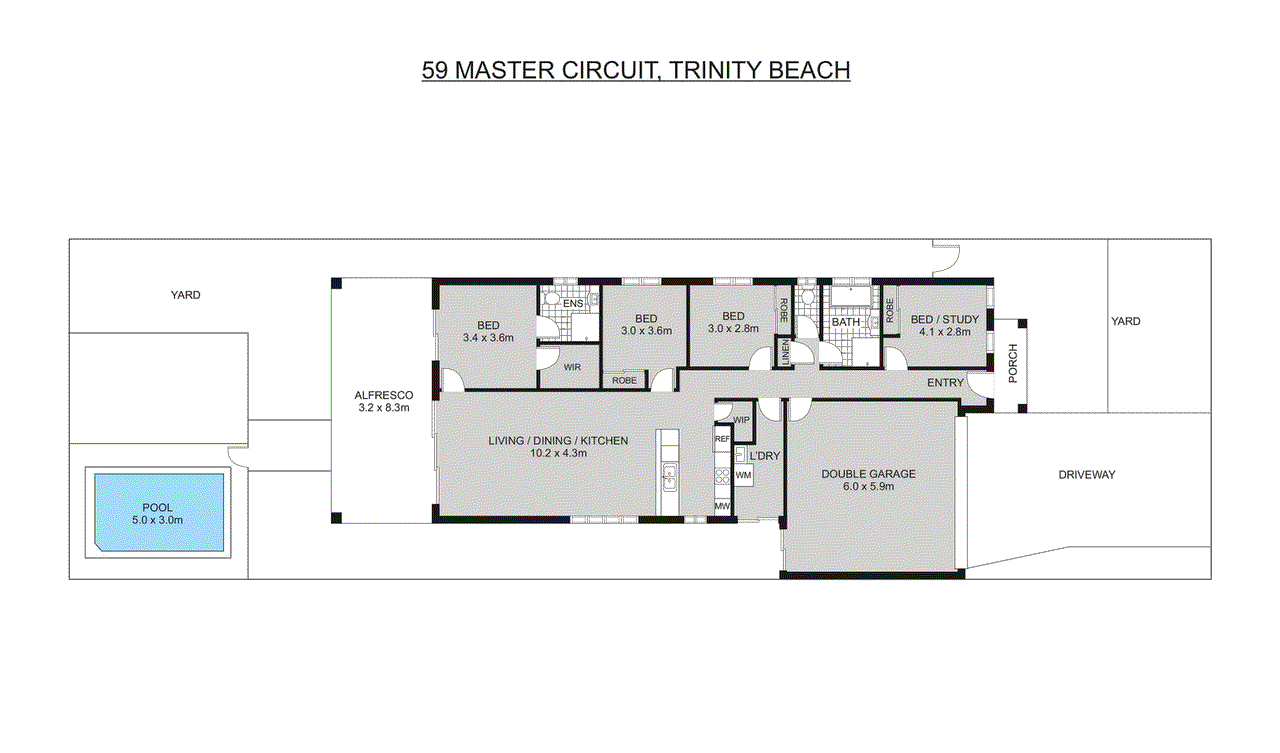 Floor plan for 4-bedroom house at 59 Master Circuit, Trinity Beach, QLD 4879, Cairns, Queensland