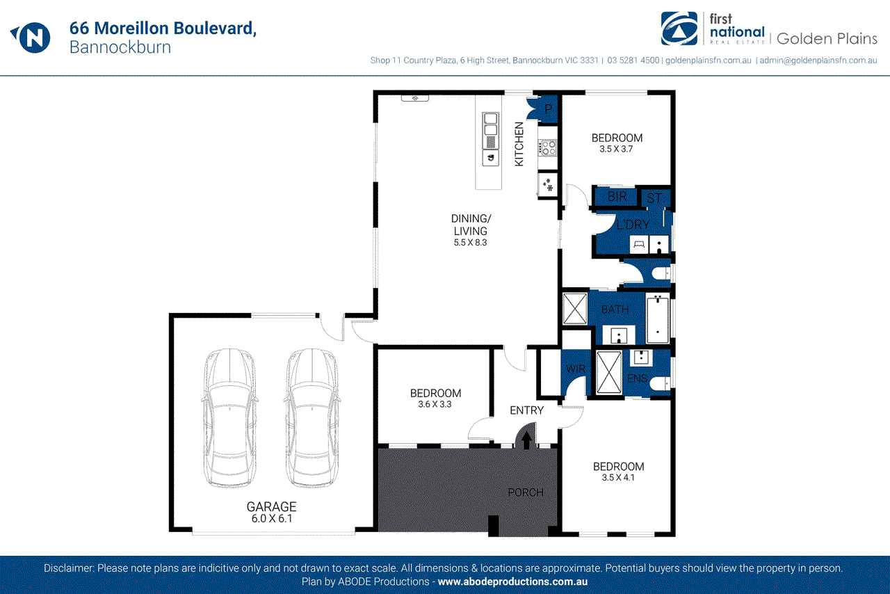 Floor plan for 3-bedroom house at 66 MOREILLON BOULEVARDE, Bannockburn VIC 3331, Golden Plains, Victoria