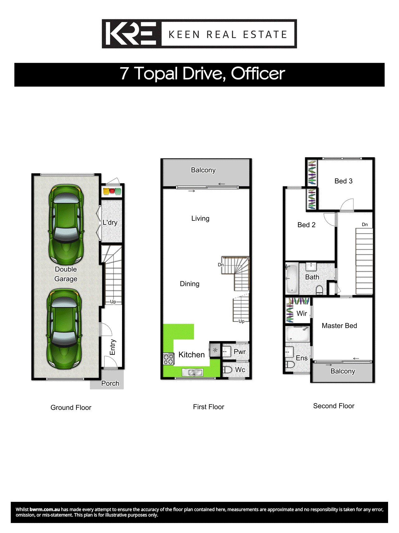 Floor plan for 3-bedroom unit at 7 Topal Drive, Officer, VIC 3809, Cardinia, Victoria