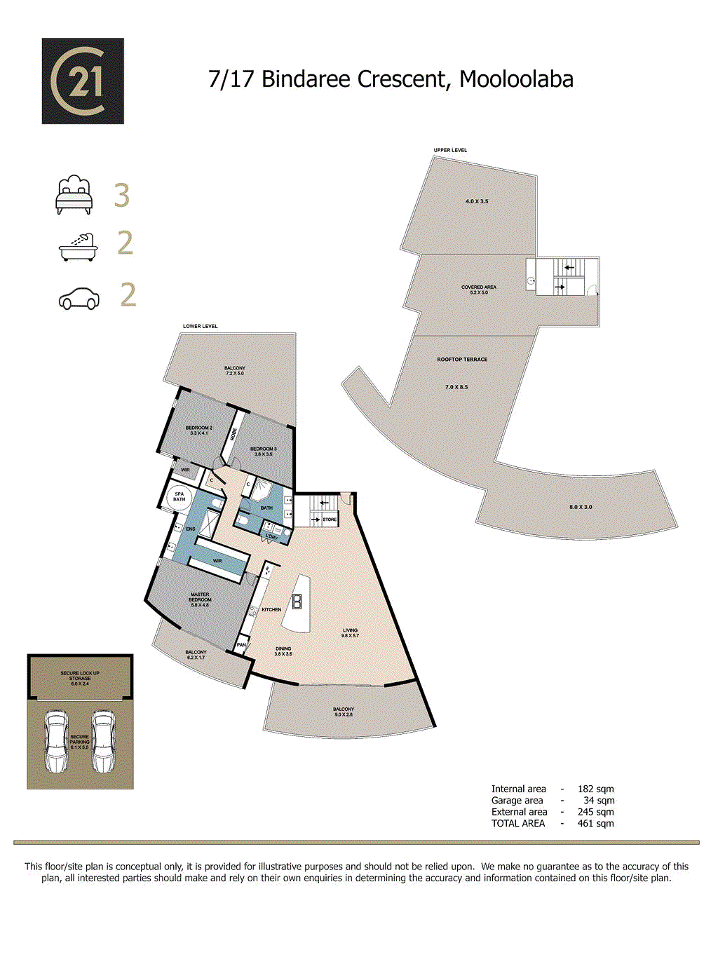 Floor plan for 3-bedroom unit at 7/17 Bindaree Crescent, Mooloolaba, QLD 4557, Sunshine Coast, Queensland