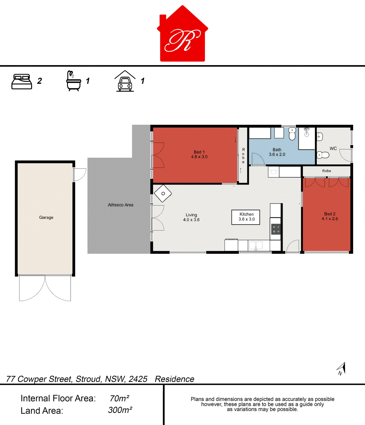 Floor plan for 2-bedroom house at 77 Cowper Street, Stroud, NSW 2425, Mid-Coast, New South Wales