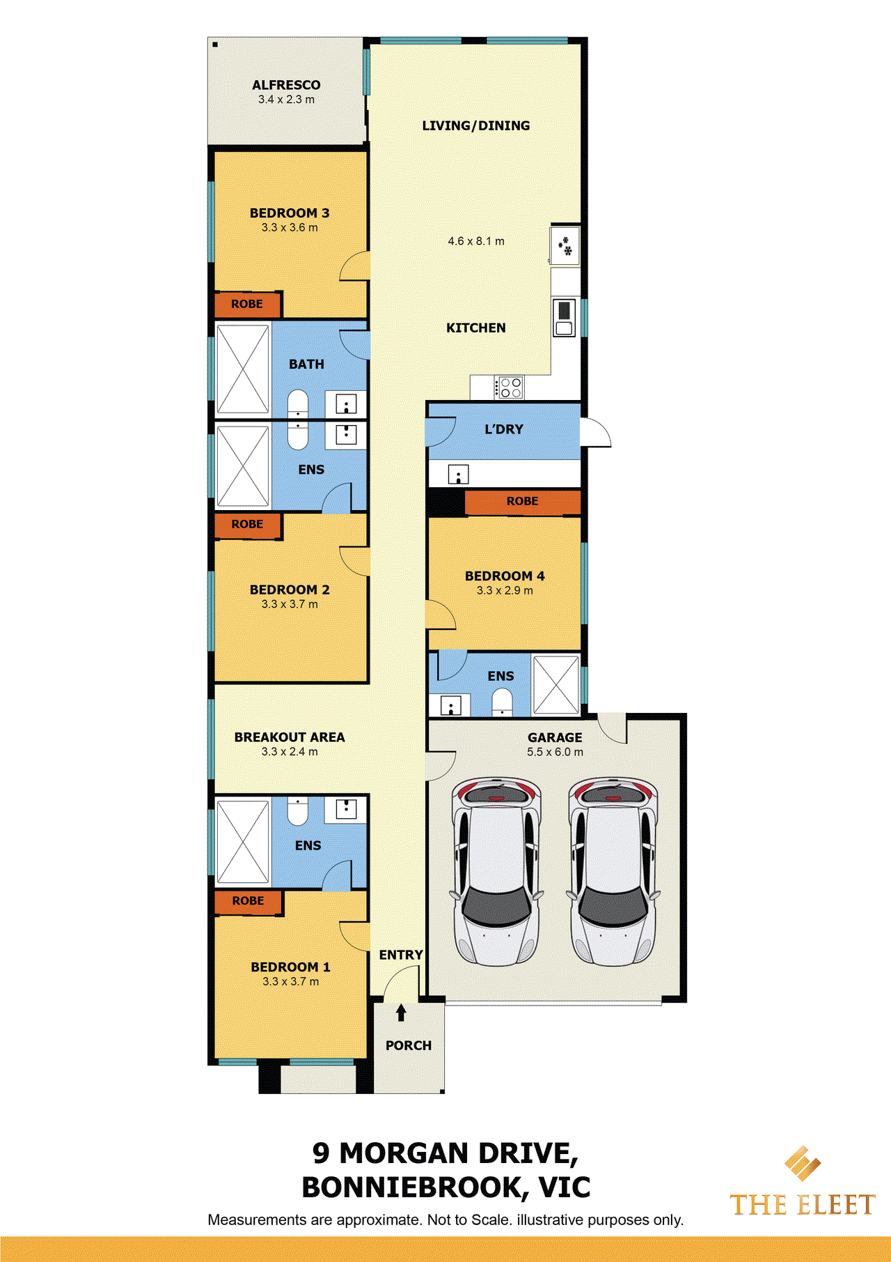 Floor plan for 4-bedroom house at 9 Morgan Drive, Bonnie Brook, VIC 3335, Melton, Victoria