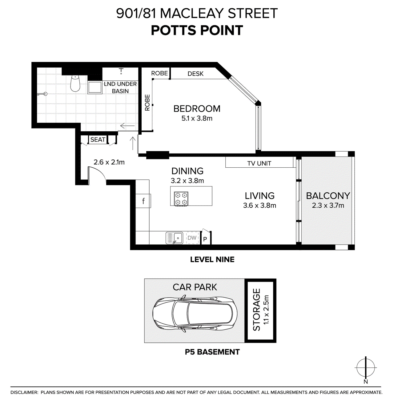 Floor plan for 1-bedroom unit at 901/81 Macleay Street, Potts Point, NSW 2011, , New South Wales